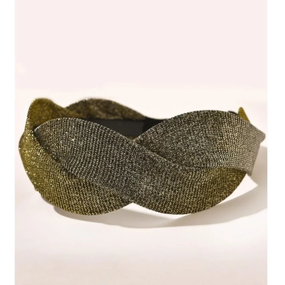 Gold Metallic Knotted Headband Sparkly Wide Hair Band for Women